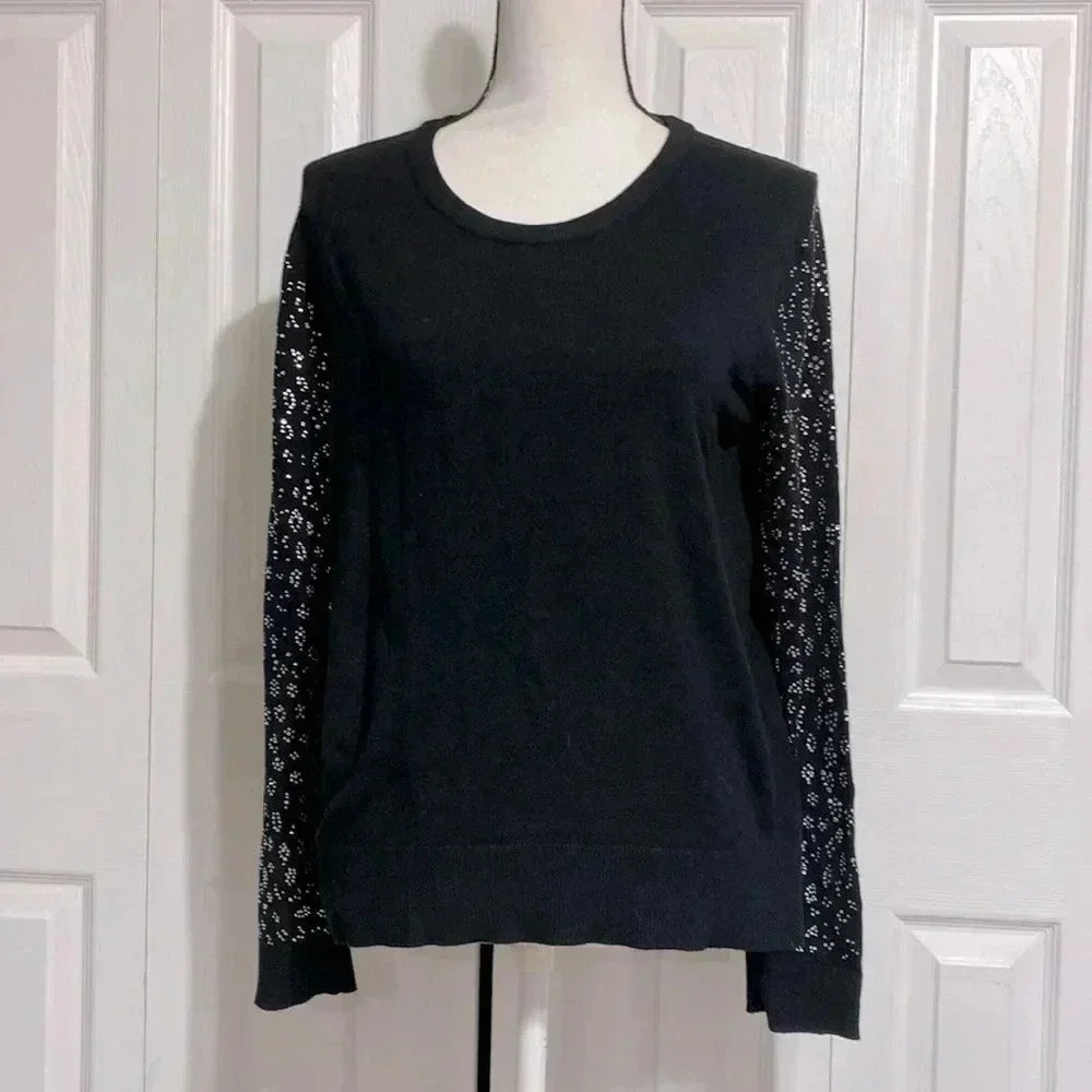 Premise Studio black knit sweater & bling sleeves top shirt